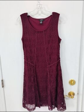 Alfani Burgundy Lace Overlay Sleeveless Dress